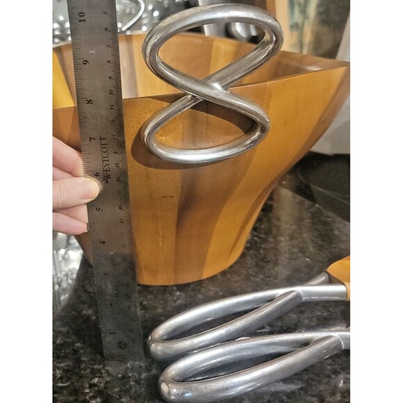 Luxury Nambe Acacia Wood Large Salad Serving Bowl Fork & Spoon Silver Accents - Picture 12 of 16